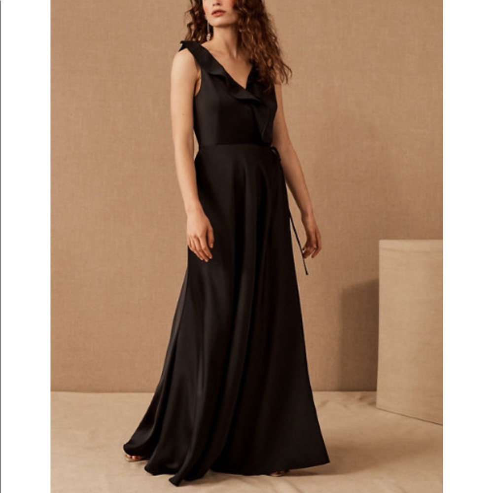 BHLDN Tansy Satin Charmeuse Maxi Dress Black